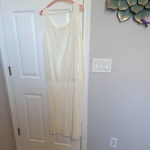 Roaring 20s Gatsby Drop Waist Dress! | L | Cream | Lace and Crystal Pleats | EVC